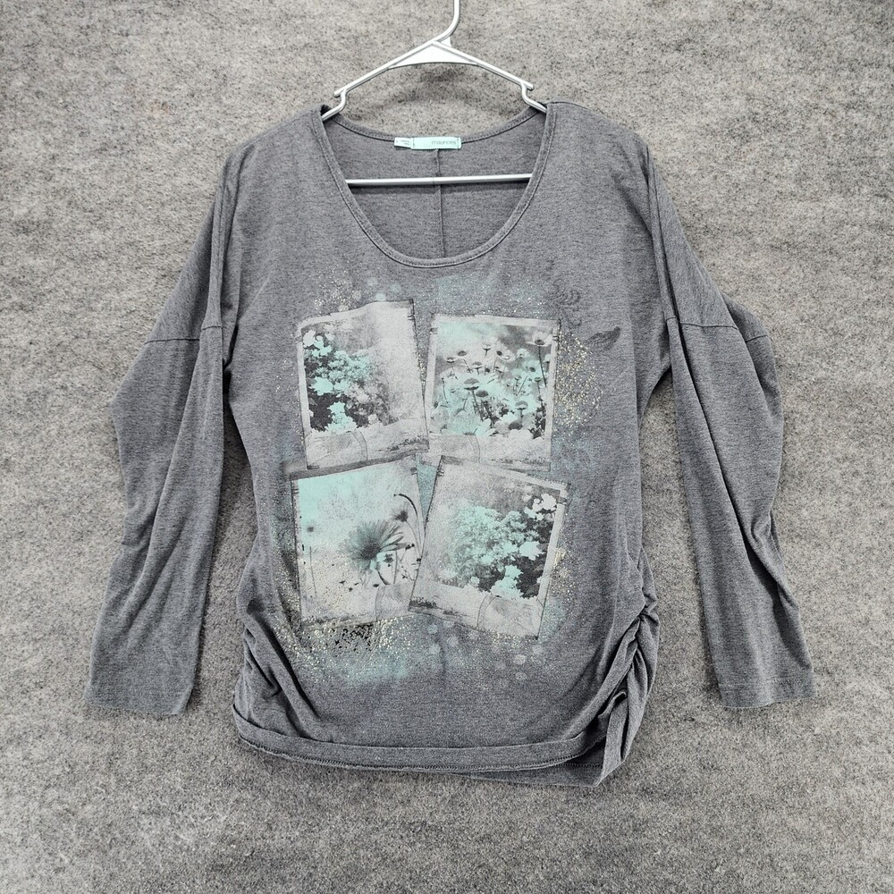 Maurices Shirt Womens Small Gray Long Sleeve Ruched Sides